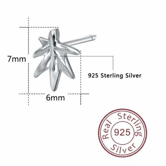 Single Accent Leaf 925 Sterling Silver Earring - Picture 6 of 6